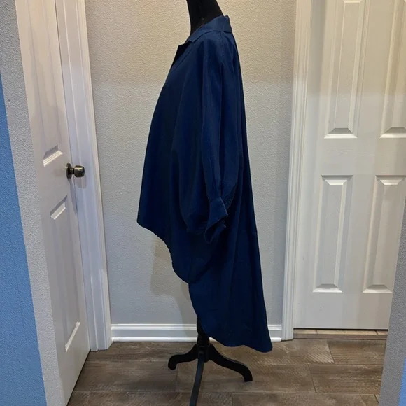 Navy Blue Oversized Shirt Dress - Picture 2 of 4